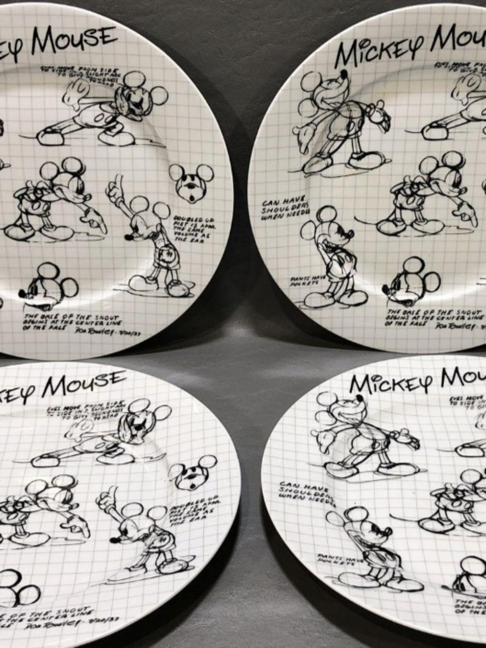 Set 4 Disney Mickey Mouse 90 Years of Magic Sketchbook 10.5" Dinner Plates